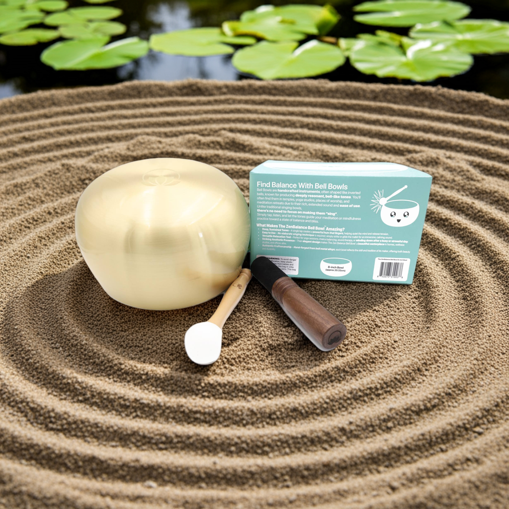 ZenBalance Bell Bowl™ - 8 inch Tibetan Bell Bowl - Singing Bowl Set