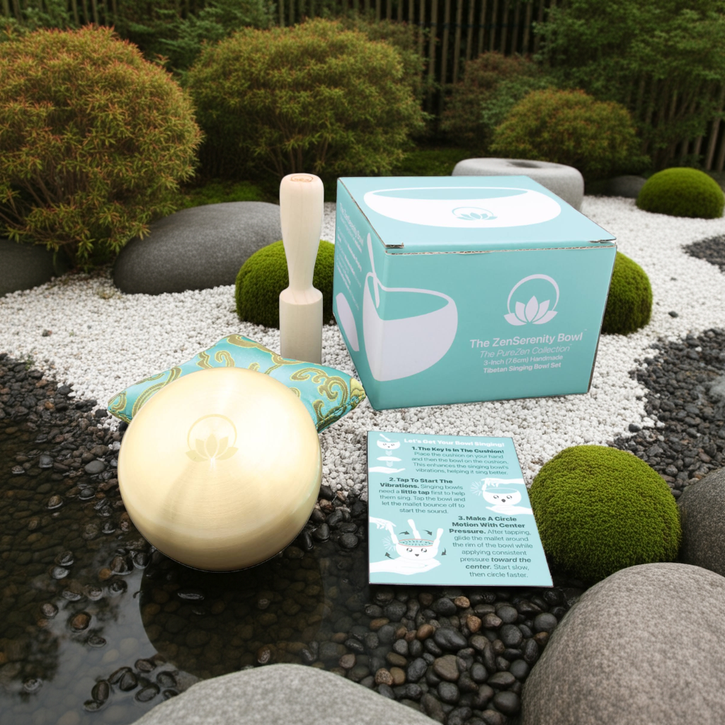 ZenSerenity™ 3″ Tibetan Singing Bowl Set – for Meditation, Sound Healing, Chakra, Yoga – Handmade in Nepal