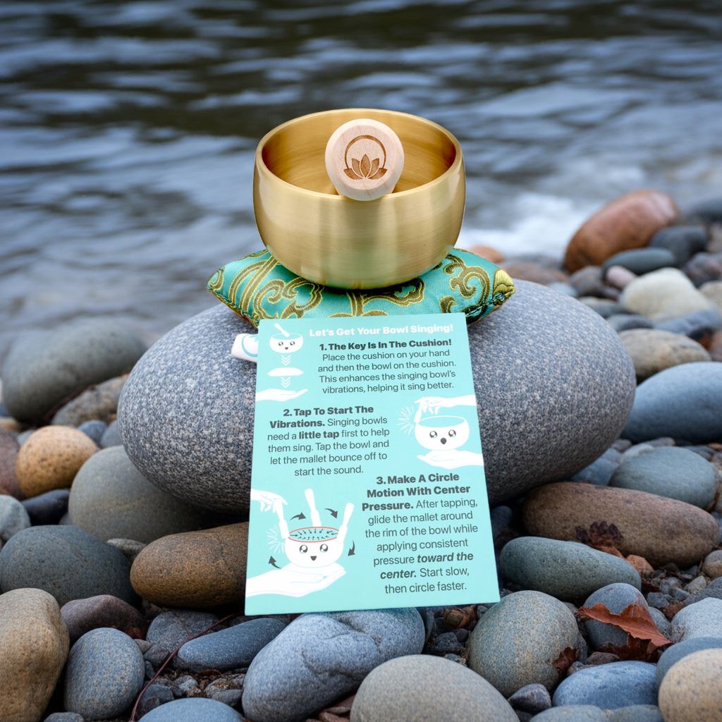 ZenSerenity™ 3″ Tibetan Singing Bowl Set – for Meditation, Sound Healing, Chakra, Yoga – Handmade in Nepal