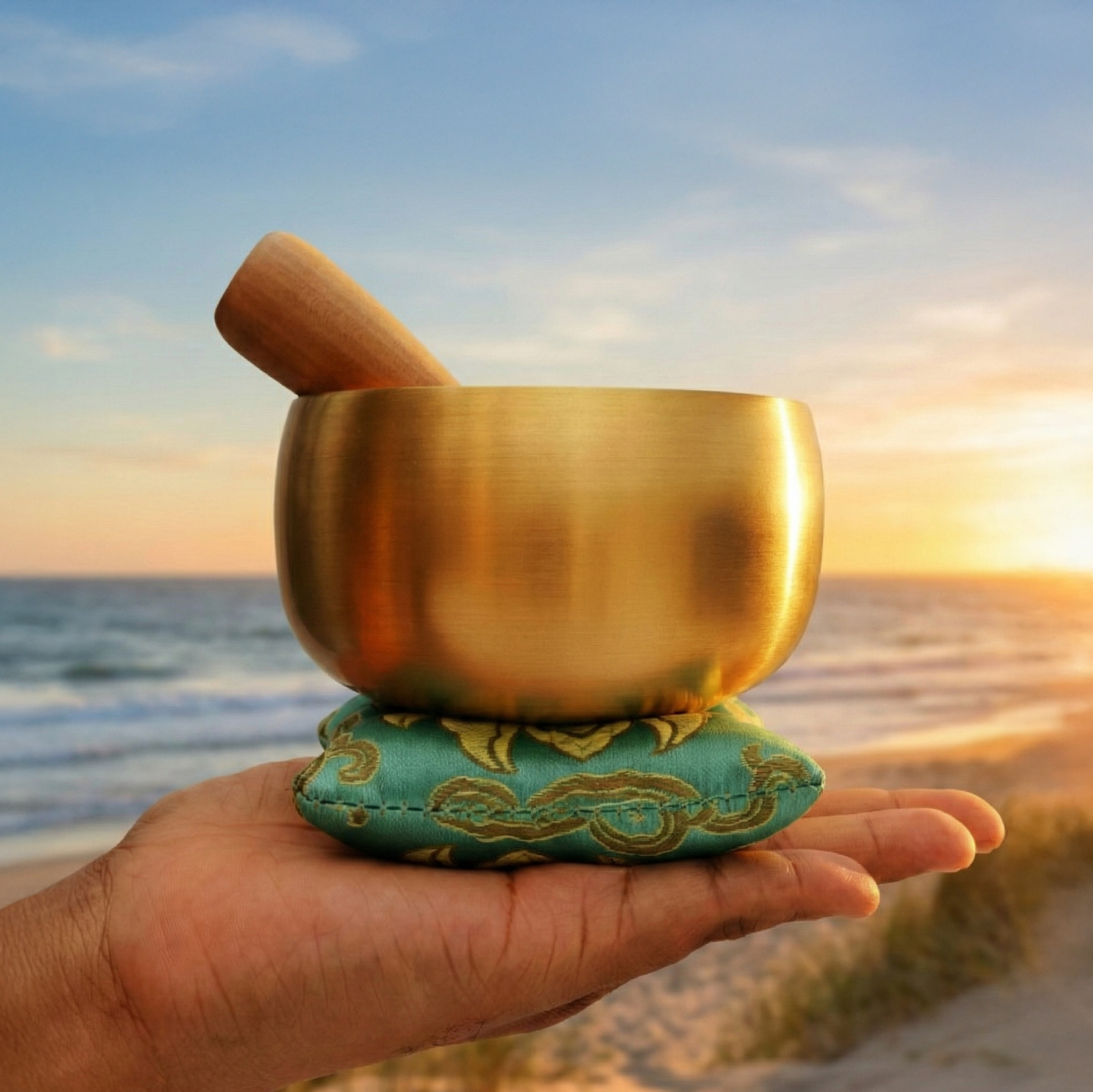 ZenHarmony™ 4″ Tibetan Singing Bowl Set – Lotus Edition for Meditation, Sound Healing, Chakra & Stress Relief – Handmade in Nepal