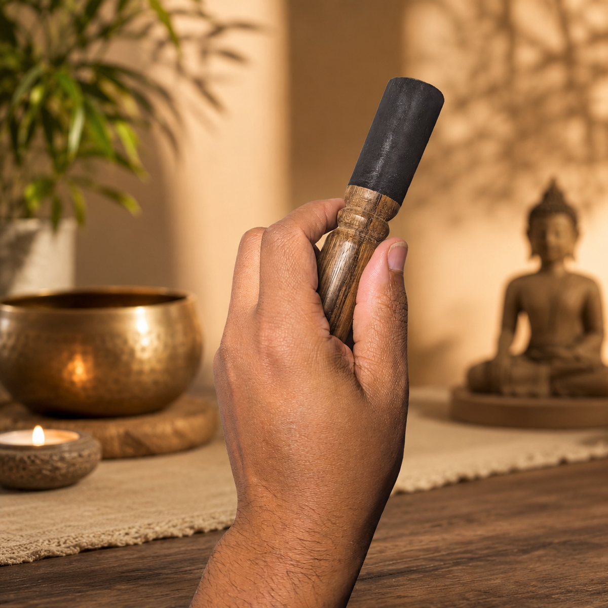 ZenProspera WarmTone Striker™ – 5.5″ Wooden Singing Bowl Mallet with Suede Tip