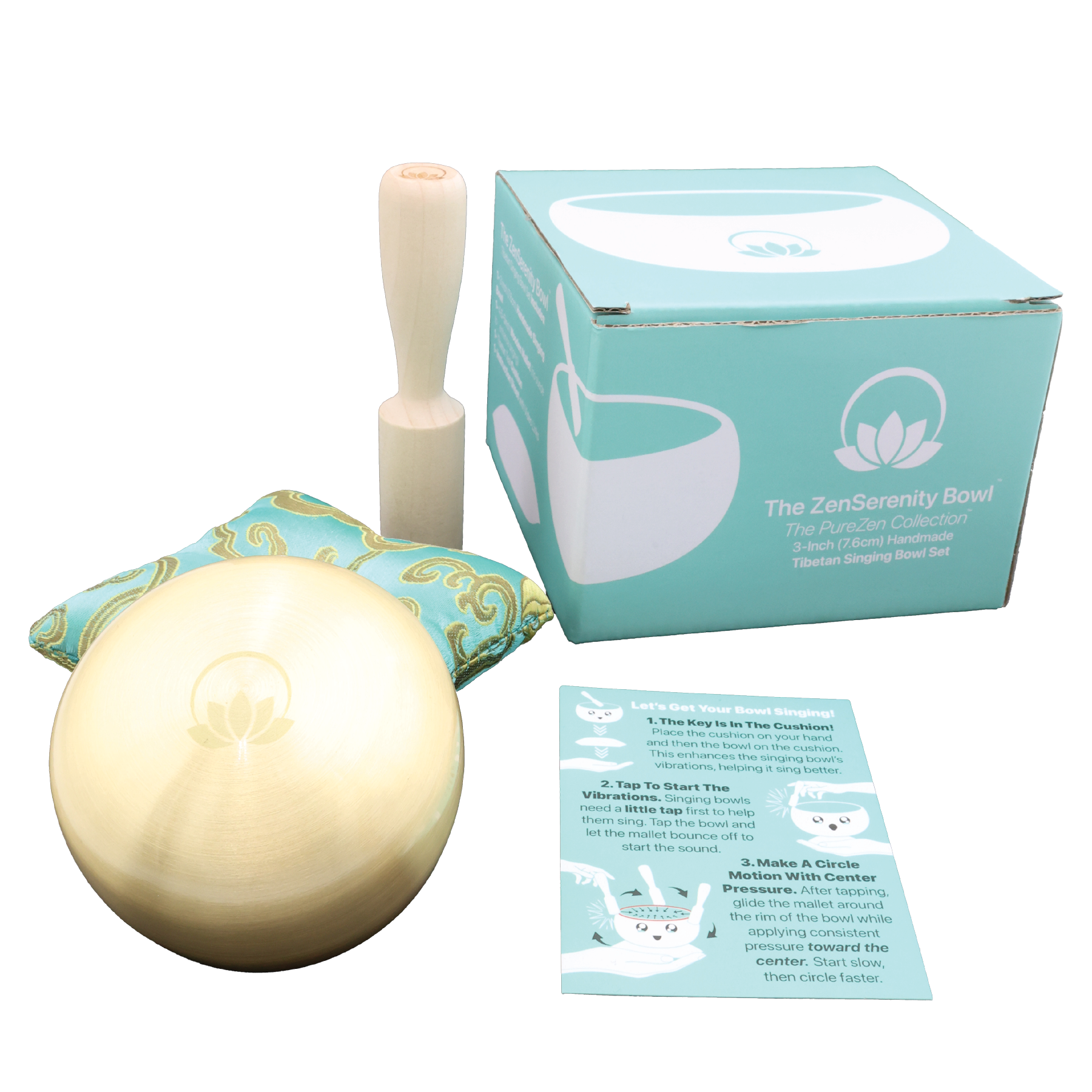 ZenSerenity™ 3″ Tibetan Singing Bowl Set – for Meditation, Sound Healing, Chakra, Yoga – Handmade in Nepal