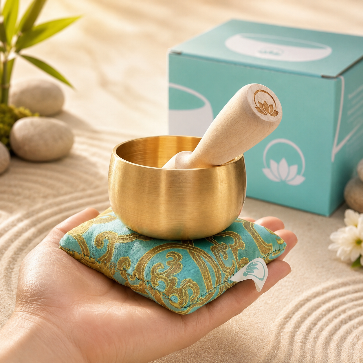 ZenSerenity™ 3″ Tibetan Singing Bowl Set – for Meditation, Sound Healing, Chakra, Yoga – Handmade in Nepal