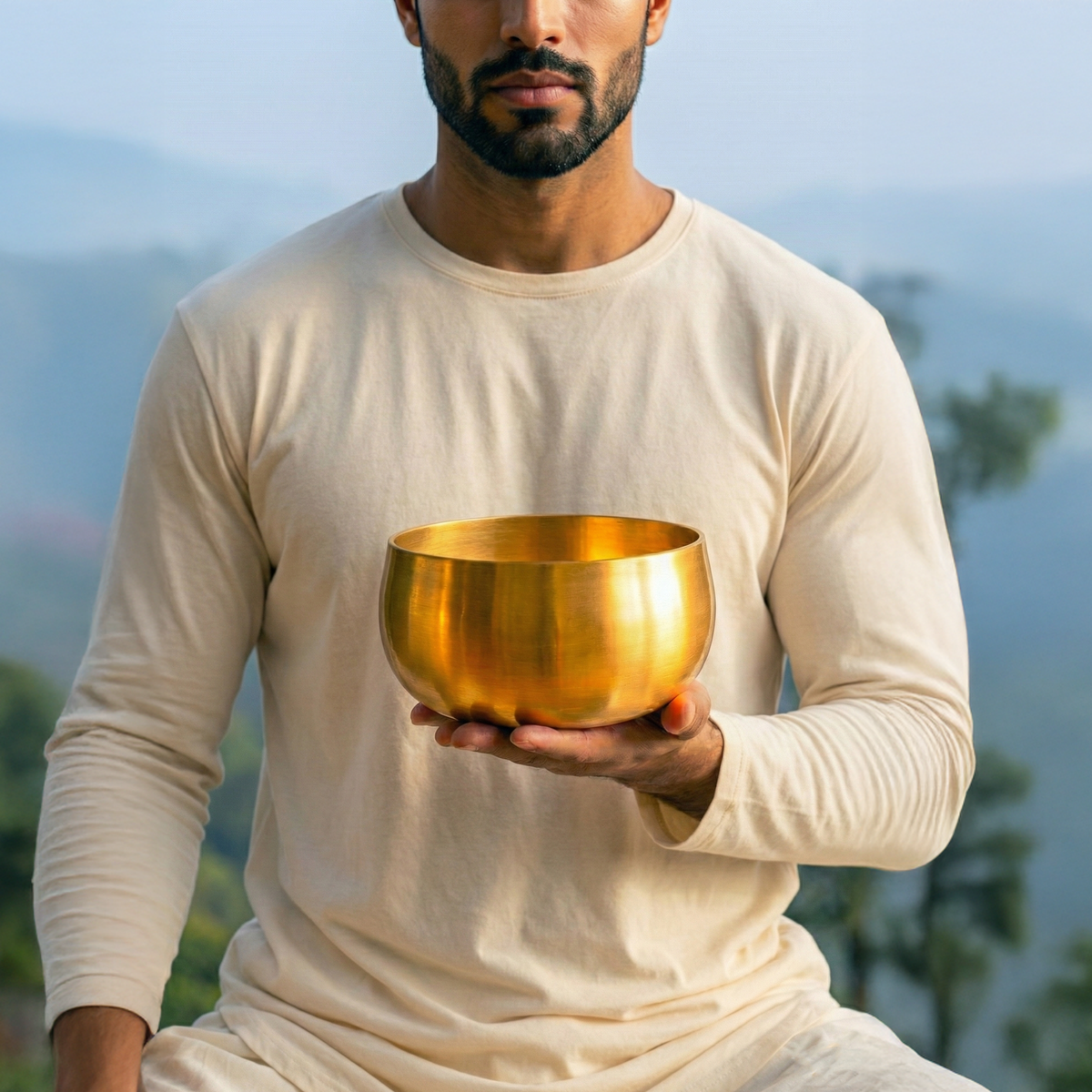 Person holding The BeMindful Bowl during a meditation practice