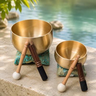 Lotus Bell Bowl Duo™ – 6″ & 8″ Tibetan Singing Bowl Set