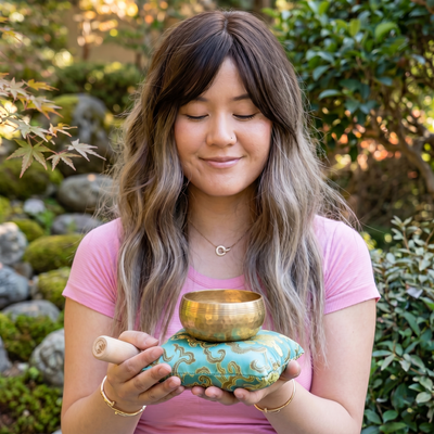 The ZenOhm Bowl ™ 4″ Tibetan Singing Bowl Set – for Meditation, Sound Healing, Chakra, Yoga – Handmade in Nepal